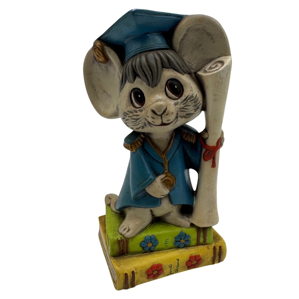 Vintage 1971 Graduation‎ Mouse Figurine Statue Scholarly Retro 6.5" Janet Abrams